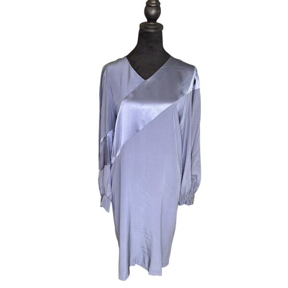 Vintage Joanie Char San Francisco Light Blue 100% Silk Dress Long Sleeve M - Picture 1 of 4